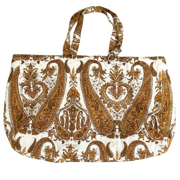 Murval Paisley Canvas Tote Bag Fall Colors Brown Orange White 12" x 20" - Picture 4 of 8